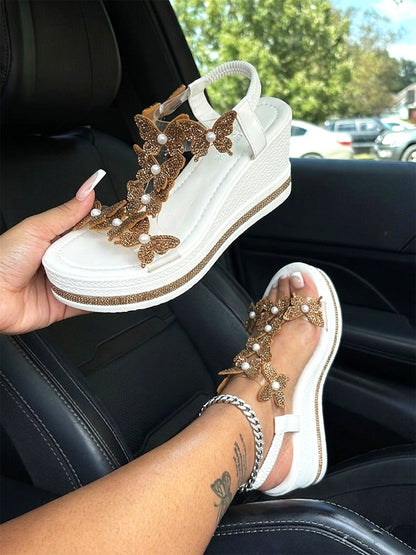 Butterfly Embellished Wedge Sandals