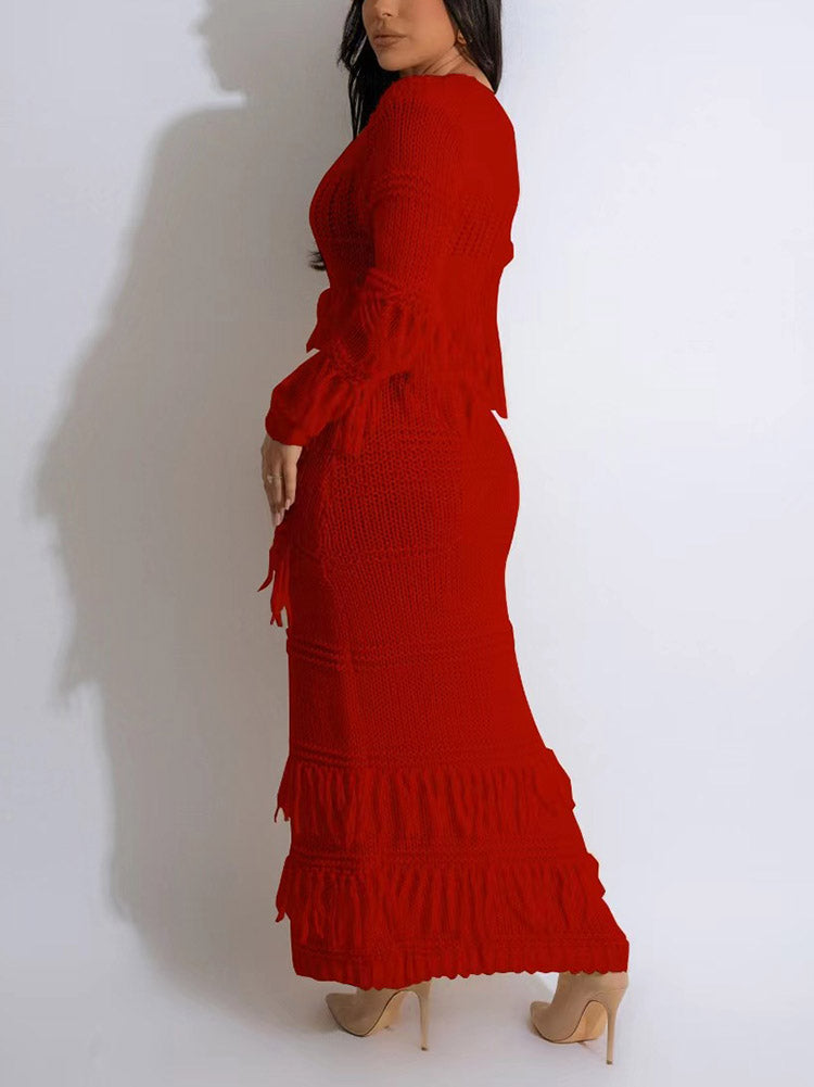 Fringe Knitted Cardigan Dress - ECHOINE