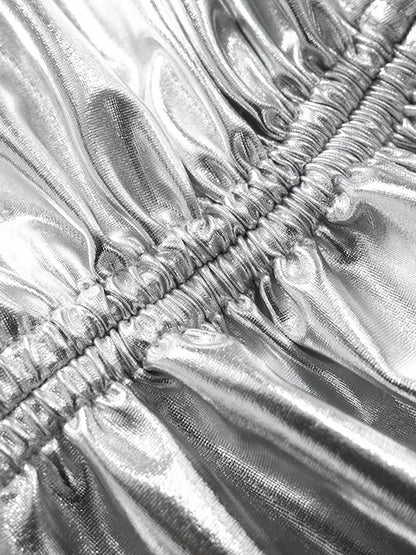 Ruched Drawstring Metallic Pants - ECHOINE