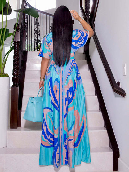 Printed V-Neck Maxi Dress - ECHOINE