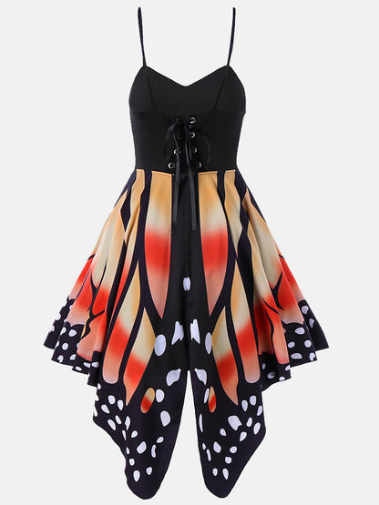 Butterfly Lace Up Irregular Dress - ECHOINE