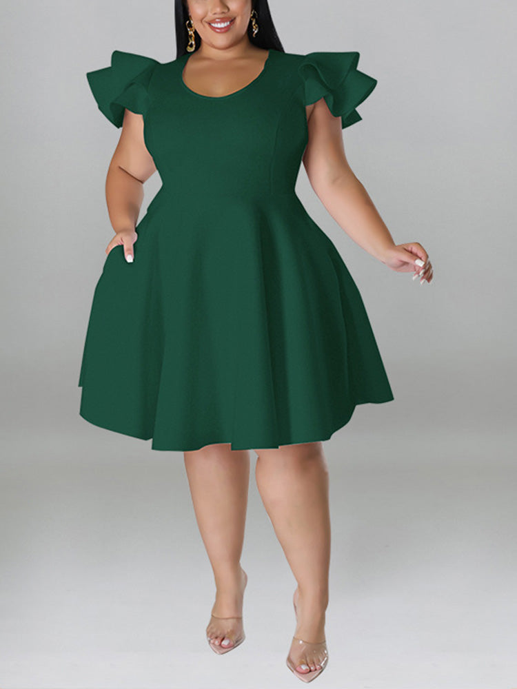 Ruffle Sleeve A-Line Dress - ECHOINE