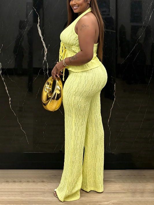 Halter Peplum Top & Wide Pants Set