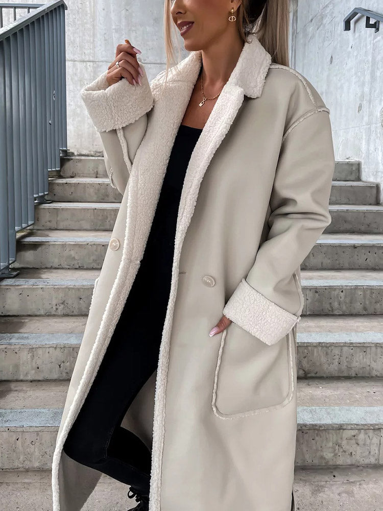 Faux Leather Shearling Lined Coat - ECHOINE