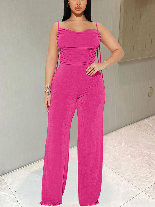 Tie Up Backless Ruched Jumpsuit