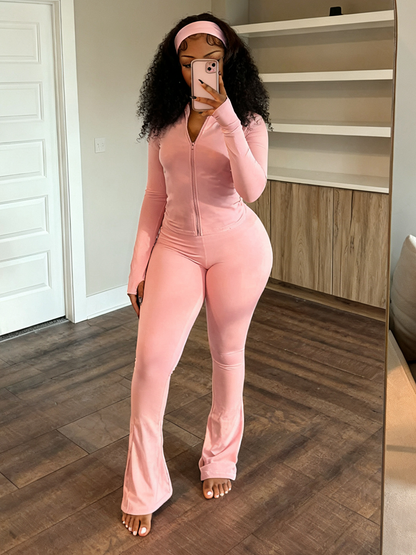 Ensemble veste sculptante et pantalon évasé avec bandeau