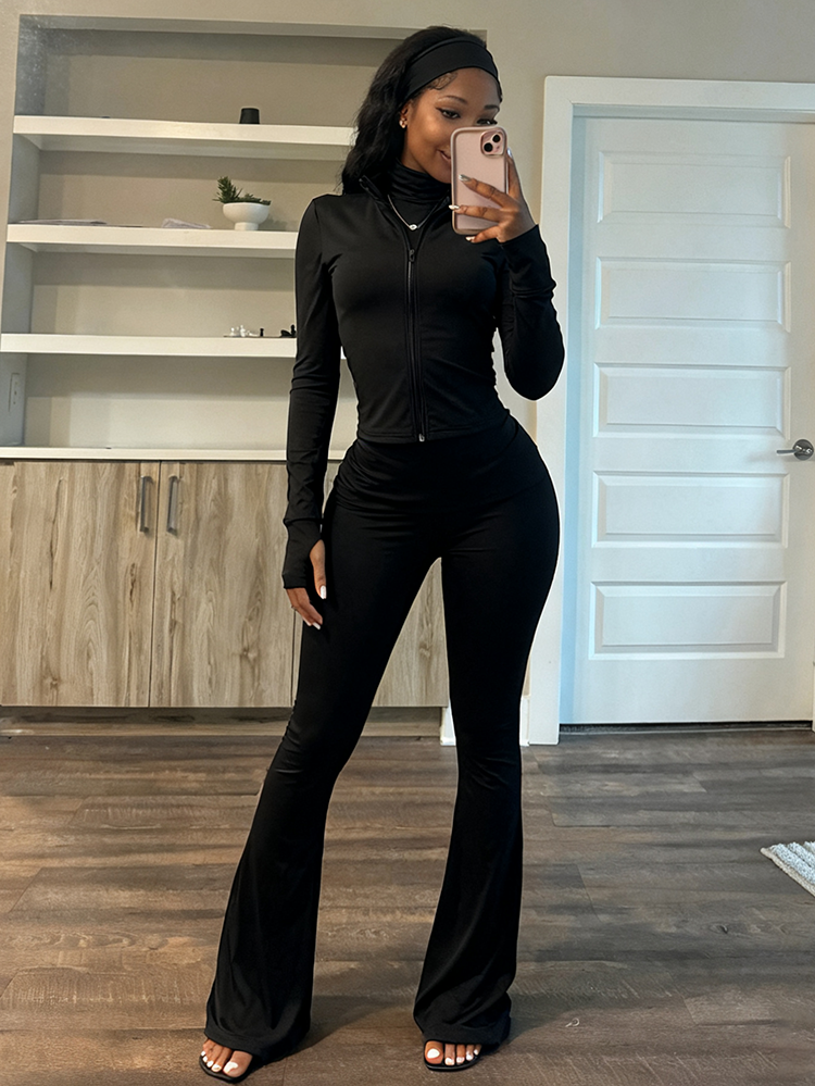 Ensemble veste sculptante et pantalon évasé avec bandeau