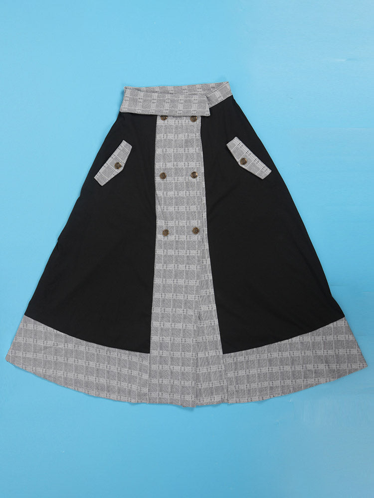 High Neck Top and Plaid Skirt Set - ECHOINE