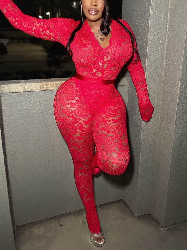 Ensemble body et pantalon en dentelle