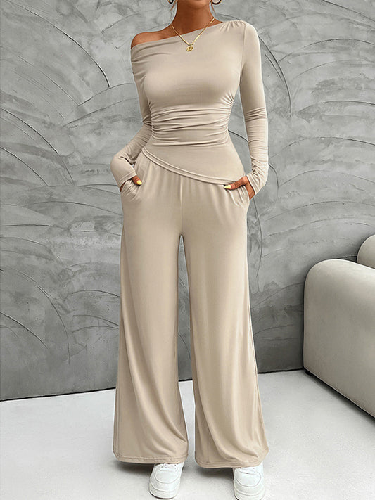 Asymmetrical Top Wide Pants Set