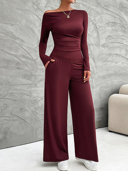 Asymmetrical Top Wide Pants Set