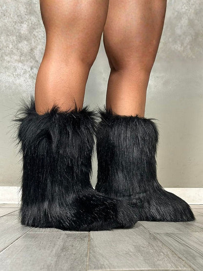 Fluffy Faux Fur Mid-Calf Booties