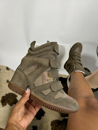 Suede Velcro Wedge Sneakers