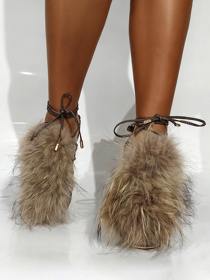 Suede Fur Lace-Up Sandals