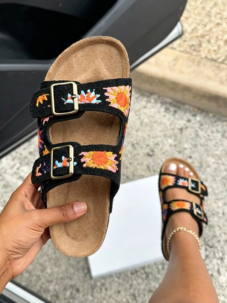 Crochet Strap Cork Platform Sandals