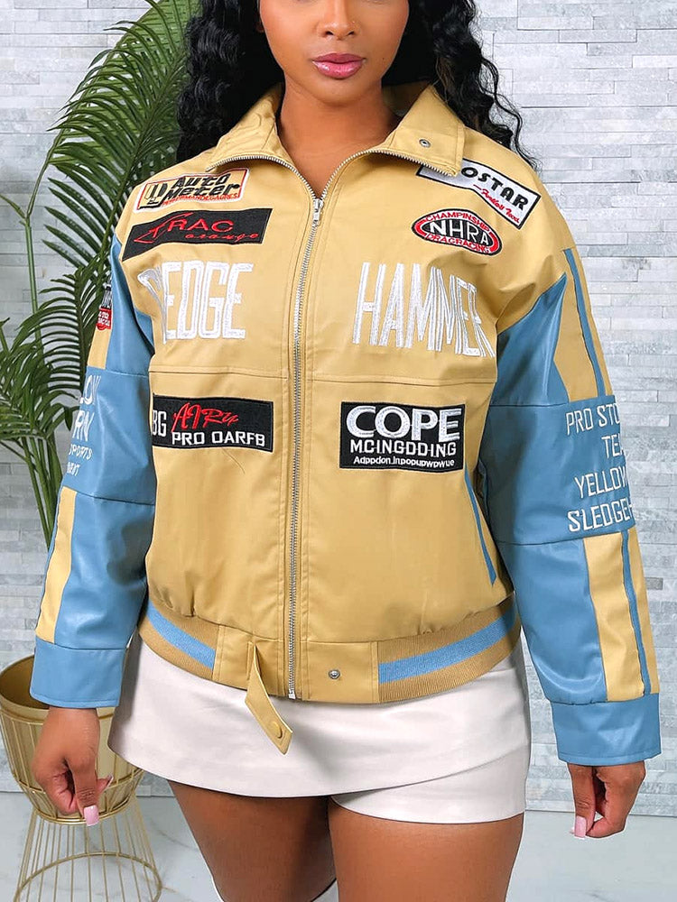 Contrast Leather Moto Jacket