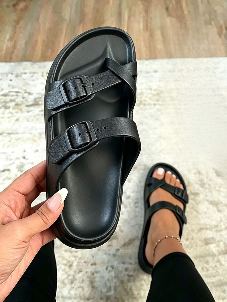 Crossover Buckle Strap Sandals