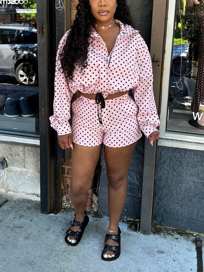 Polka Dot Windbreaker Jacket & Shorts Set