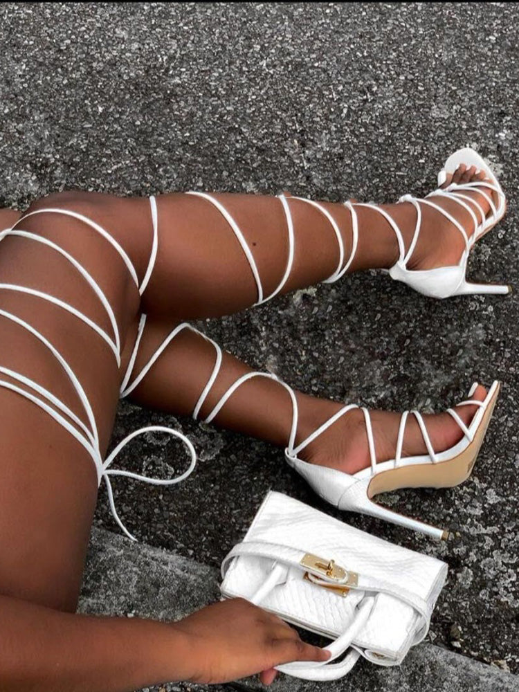 Lace-up Over Knee Knot Stiletto Heels - ECHOINE