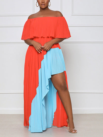 Off Shoulder Ruffle Pleated Dress - ECHOINE