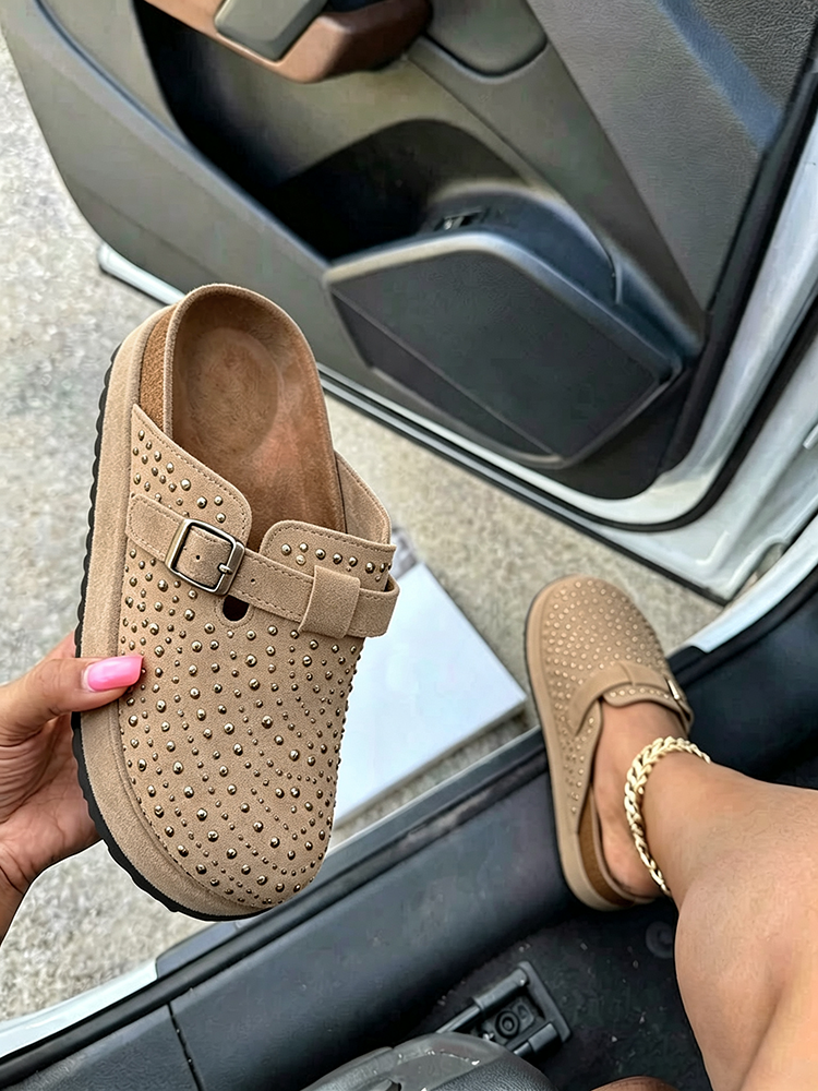 Suede Studded Platform Clogs