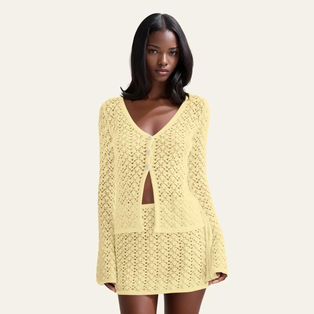 Crochet Knit Top Skirt Set