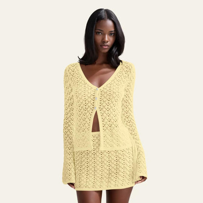 Crochet Knit Top Skirt Set