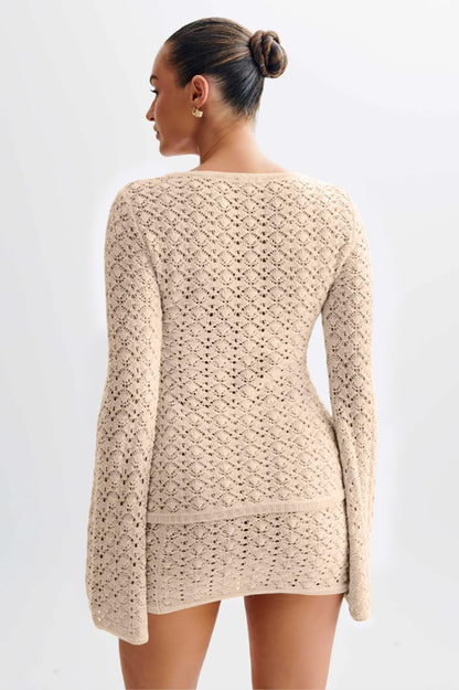 Crochet Knit Top Skirt Set