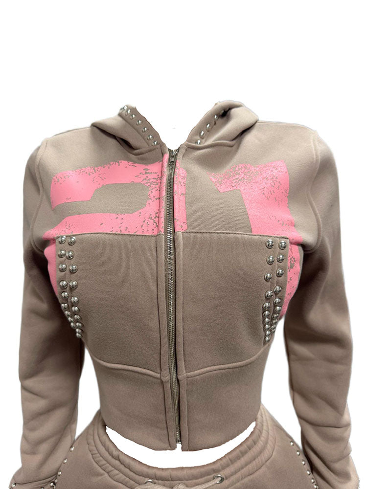 Studded Hoodie Jacket & Shorts Set