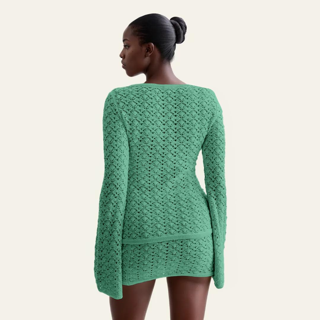 Crochet Knit Top Skirt Set