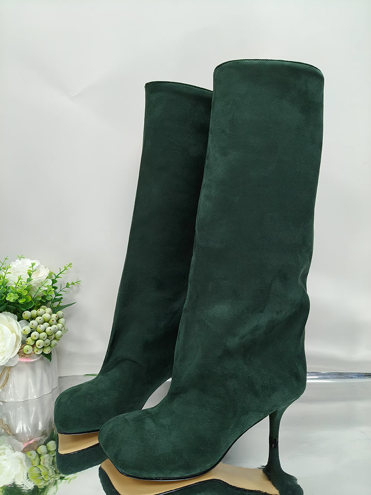 Suede Wide Calf Square Toe Boots