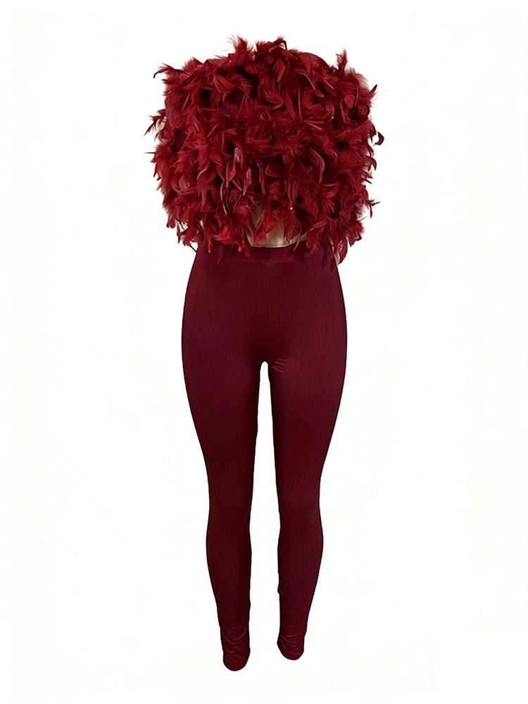 Glamour Feather Top & Leggings Set