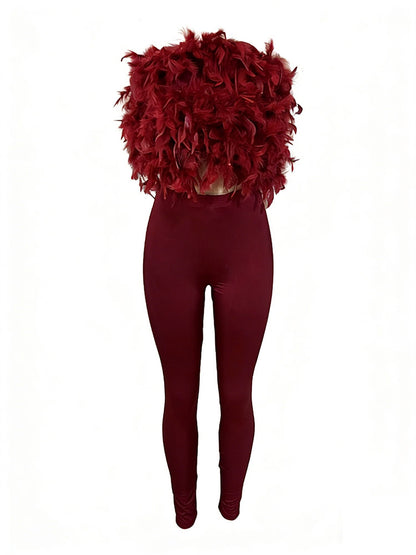 Glamour Feather Top & Leggings Set