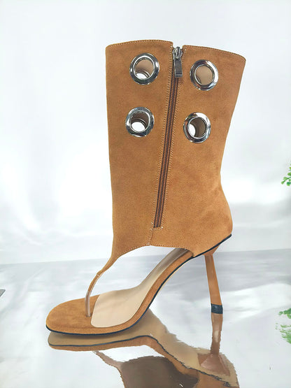 Suede Grommet Thong Sandals