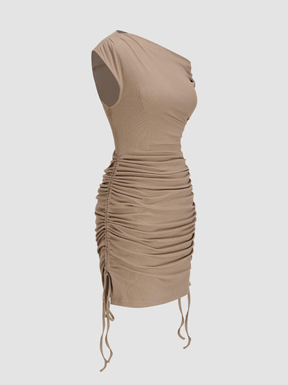 Sleeveless Ruched Side Drawstring Dress