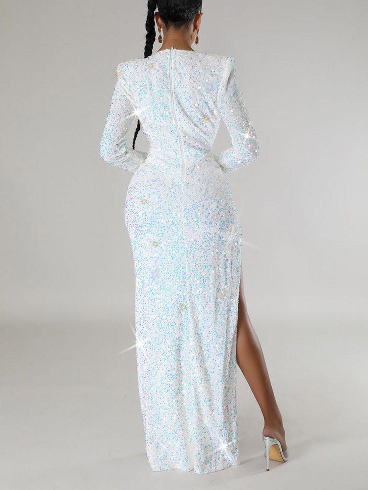 Sequin Slit Dress With Lingerie - ECHOINE