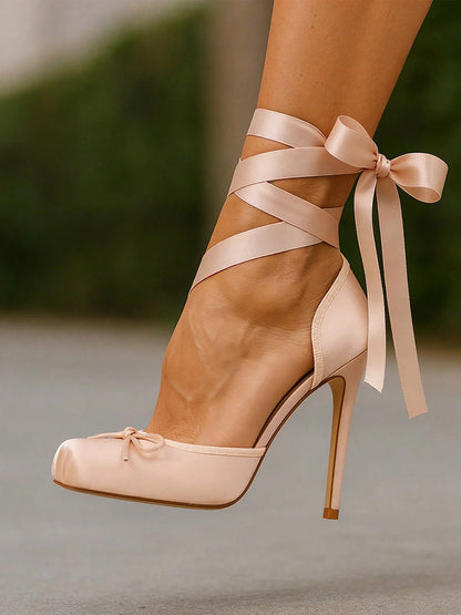Ballet Satin Lace-Up Pumps