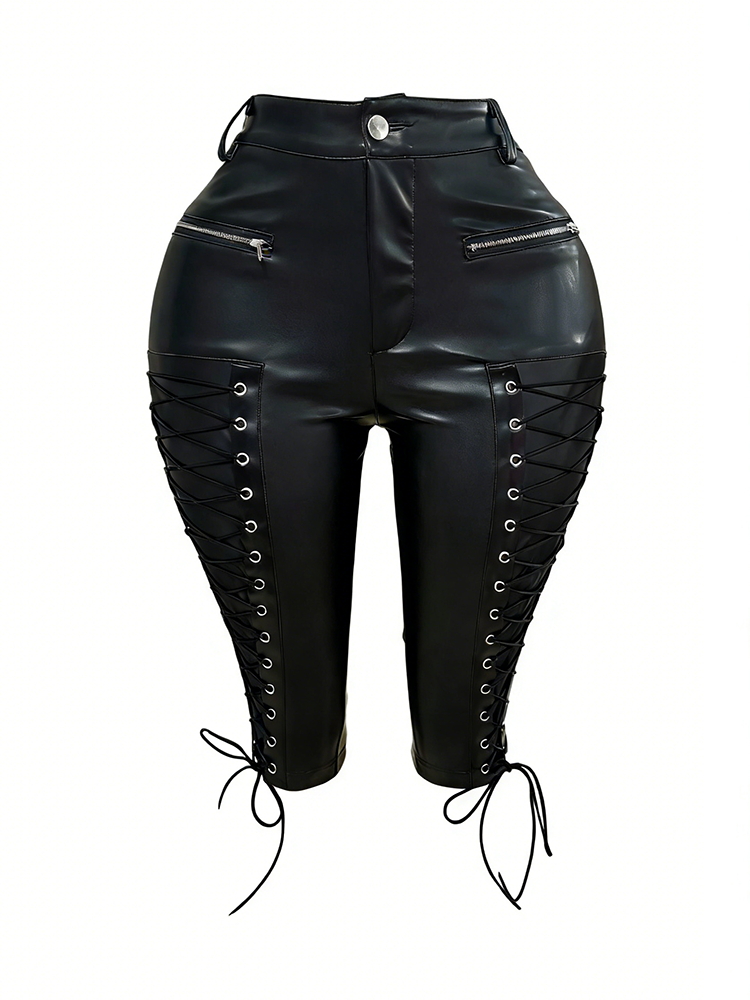PU Lace Up Capri Pants
