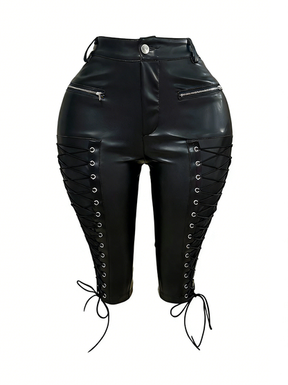 PU Lace Up Capri Pants