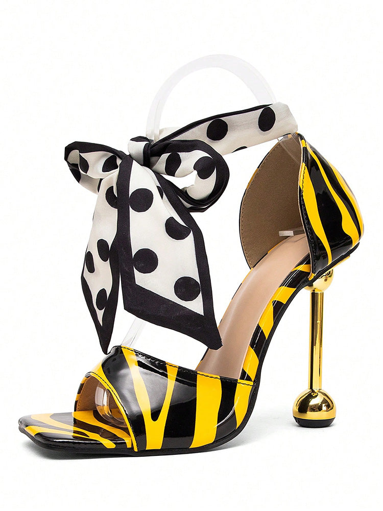 Mixed-Print Tiger & Dot Strap Sandals