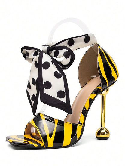 Mixed-Print Tiger & Dot Strap Sandals