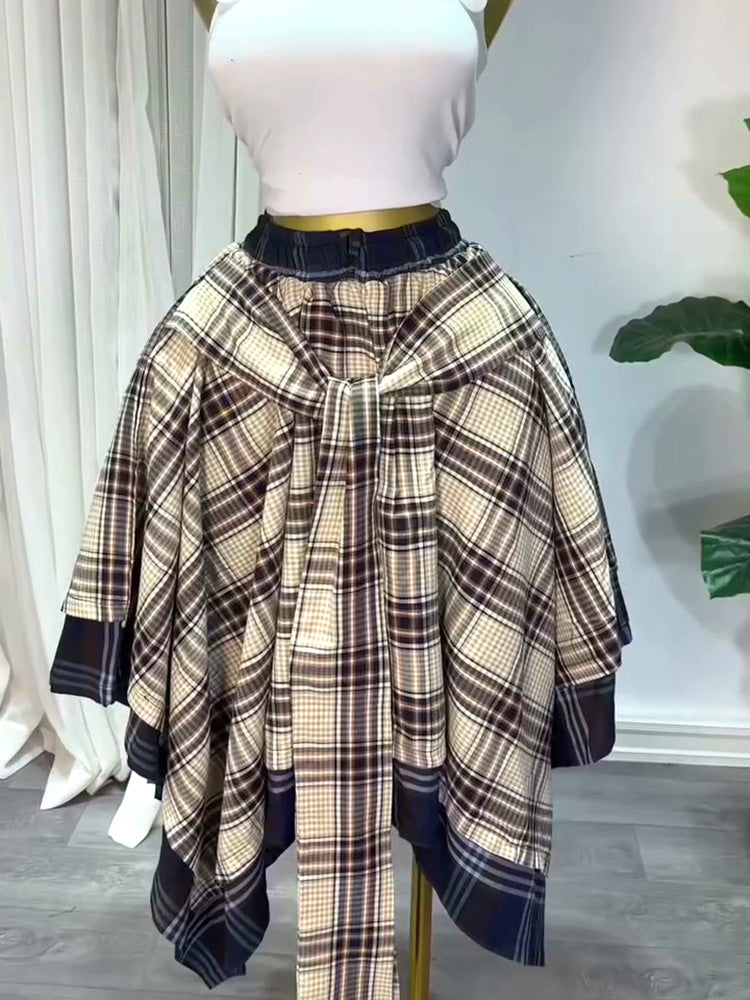 Contrast Plaid Asymmetric Skirt