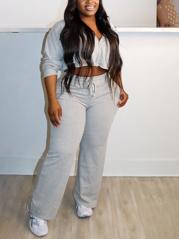 Cropped Zip-Up Hoodie Lounge Set