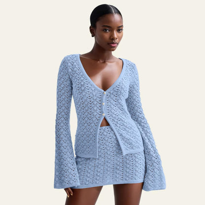 Crochet Knit Top Skirt Set
