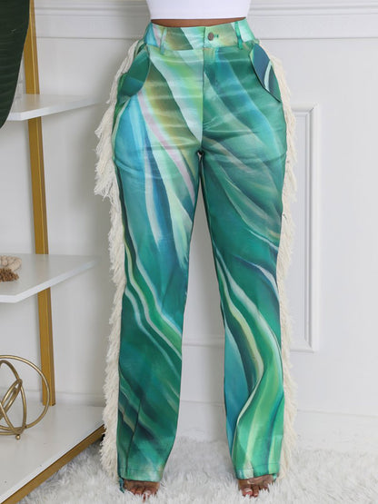 Watercolor Palette Fringe Pants