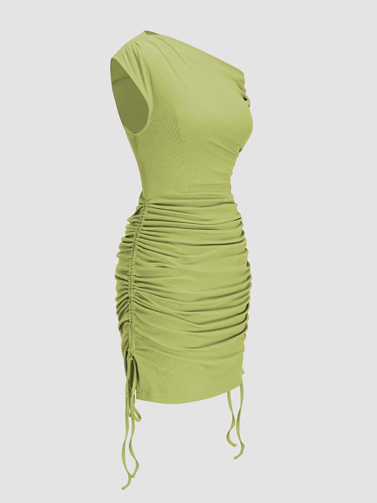 Sleeveless Ruched Side Drawstring Dress