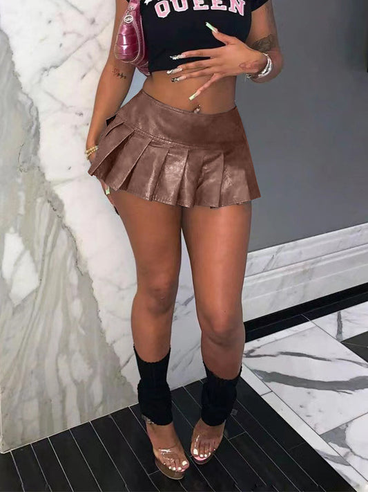 Leather Pleated Mini Skirt - ECHOINE