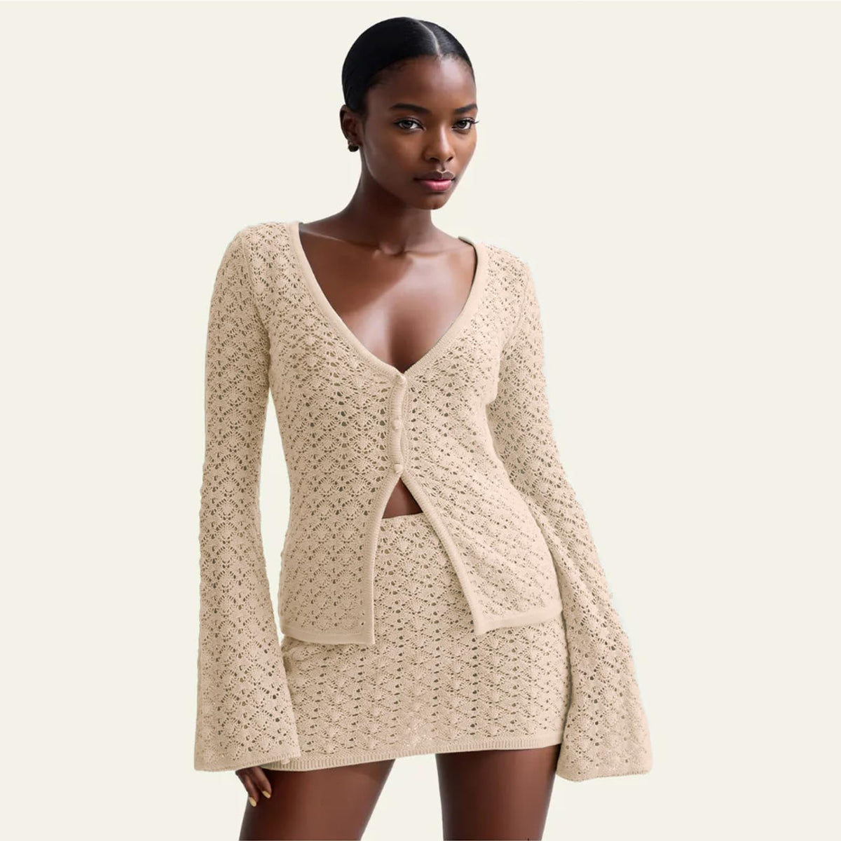 Crochet Knit Top Skirt Set