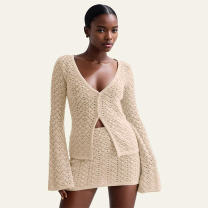 Crochet Knit Top Skirt Set