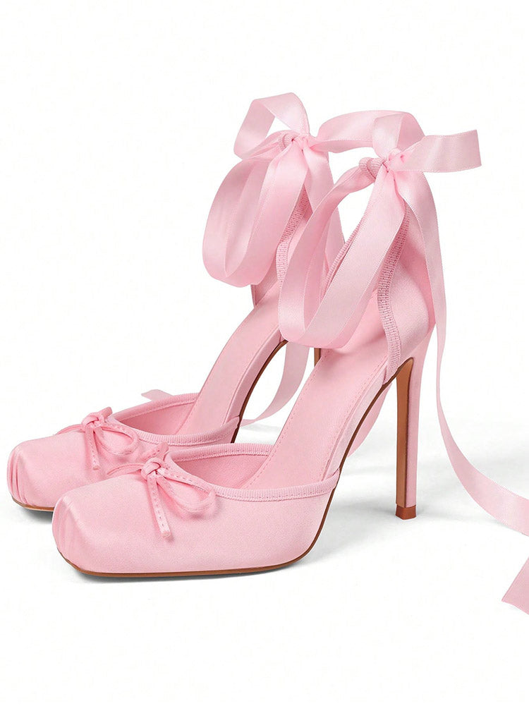 Ballet Satin Lace-Up Pumps